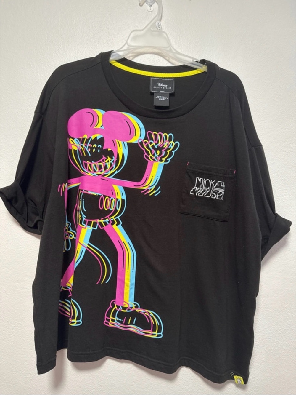 Disney Black Tee with Neon Mickey Graphic